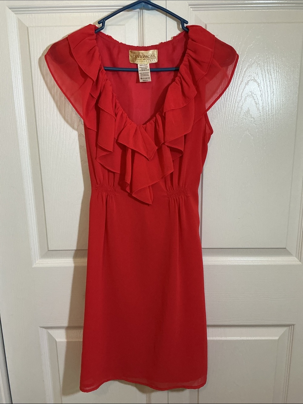 Francesca's Collections Red Ruffle-Front Mini Dress - Picture 4 of 11